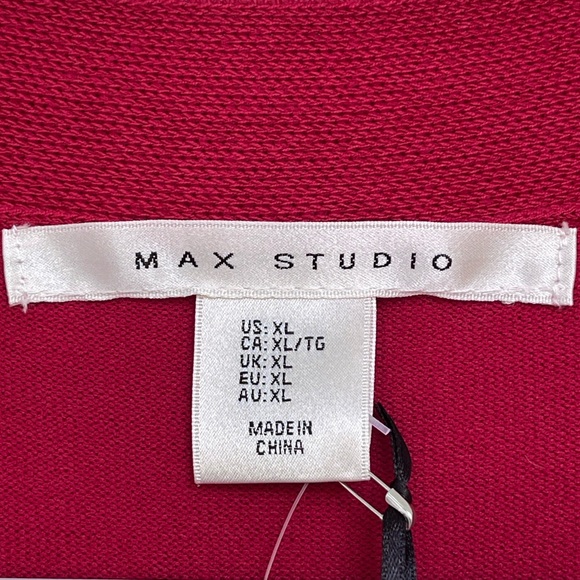 Max Studio Knit Cardigan Pearls Embellished Open Front Long Sleeves Red Ribbed - Picture 12 of 14